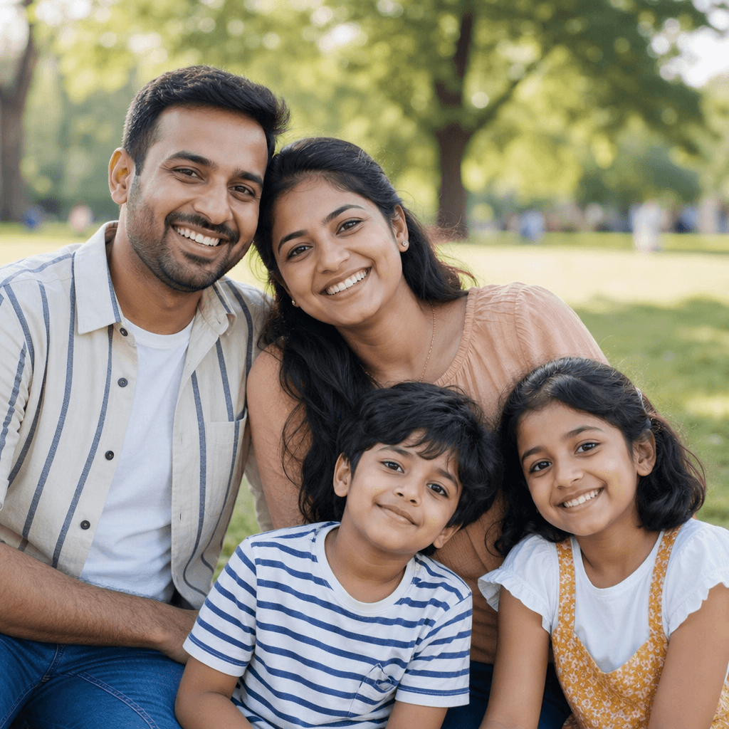 Happy family outdoors together